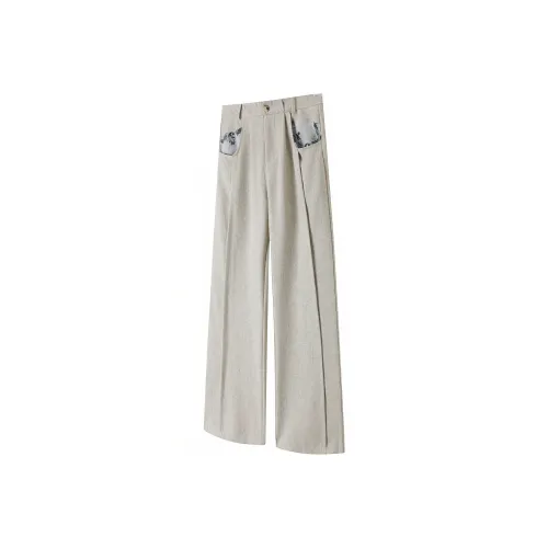 REMEFIT Экрю Дворцовый Цветочный Дизайн Унисекс Костюмные Брюки