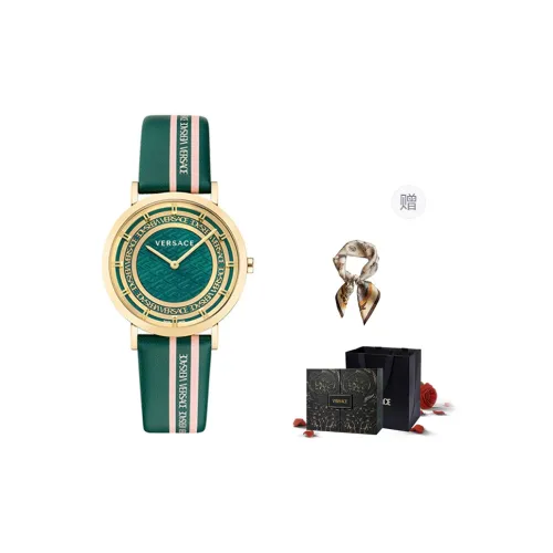VERSACE Женские часы Кварцевый механизм ремень из натуральной кожи 36 зеленый циферблат ограниченная серия Fortune коробка + шелковый шарф