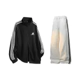 Чёрный топ + белые и серые штаны (с флисовой подкладкой)