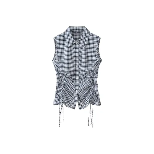 BOVCKEI Сине-белая клетка Женские Рубашки