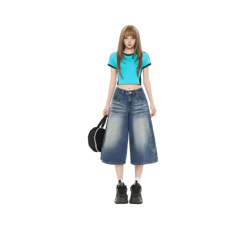 Jenna Chun Джинсовые шорты Женские Винтажный синий