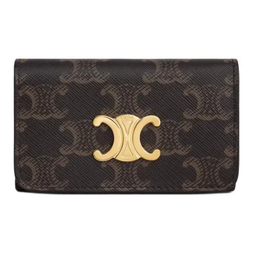 CELINE Triomphe Холст Key Pouch Женские Черный Коричневый