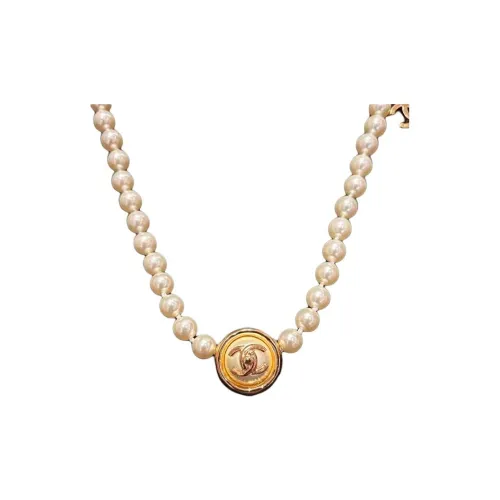 CHANEL 24A Металл Смола Искусственный Перламутр Ожерелья Унисекс Белый