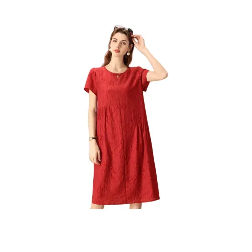 FENHONGMALI Red Женские Короткие Платья с Рукавами