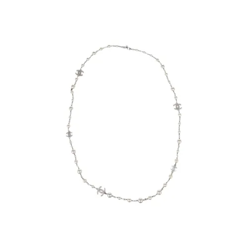 CHANEL Pearl Rhinestone Necklaces Women's Silver CHANEL Жемчужный Стразовый Ожерелье Женское Серебро