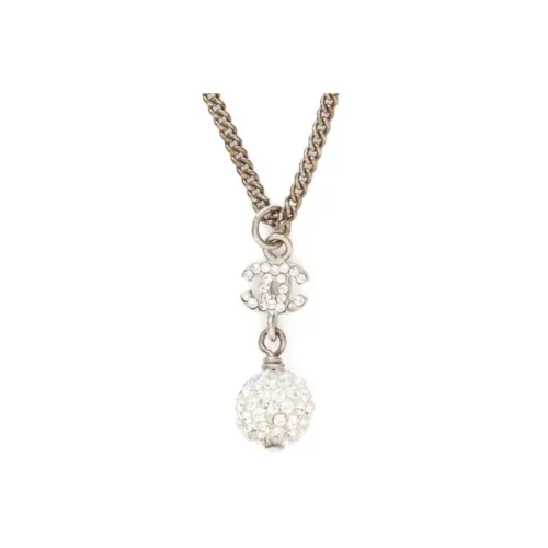 CHANEL CC Rhinestone Серебряное покрытие Ожерелье Women's Silver
