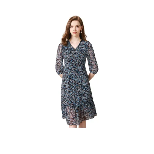 FENHONGMALI Длинное платье с длинными рукавами женское