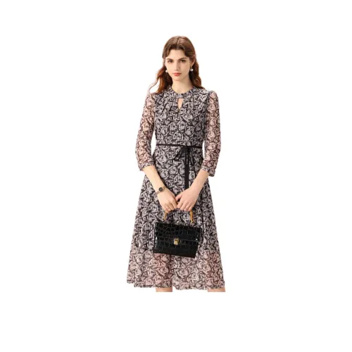 FENHONGMALI Длинное платье с длинными рукавами женское черное