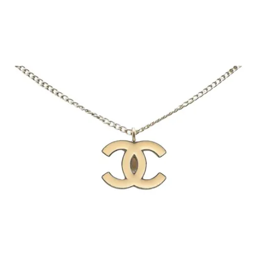 CHANEL CC Silver Enamel Enamel Necklaces Women's Umber