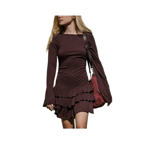 FREE PEOPLE GOOD Feels Рюш Длинный Рукав Мини Длинный Рукав Платье Женское