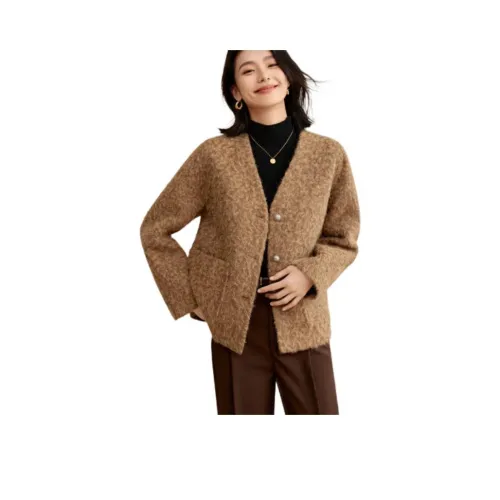 Mo Han Yi Mei Вельвет Feel Пальто Женское Зеленый Кофейный