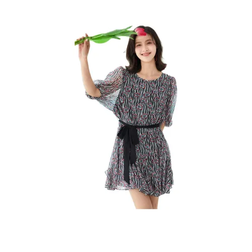 VILAN Короткий рукав Платье Женское Красные цветы