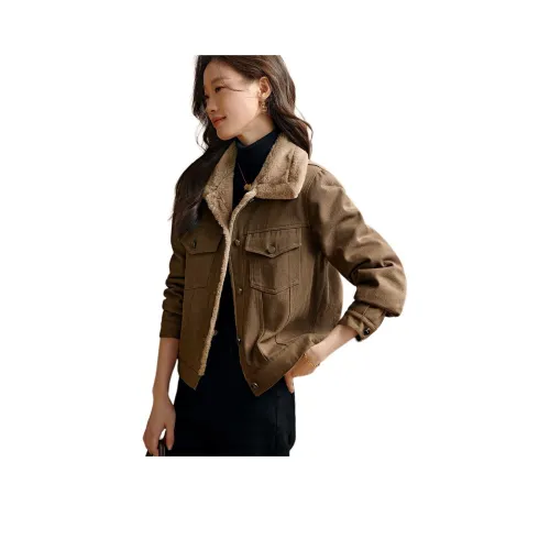 Mo Han Yi Mei Деним Куртка Женская Кофейного цвета