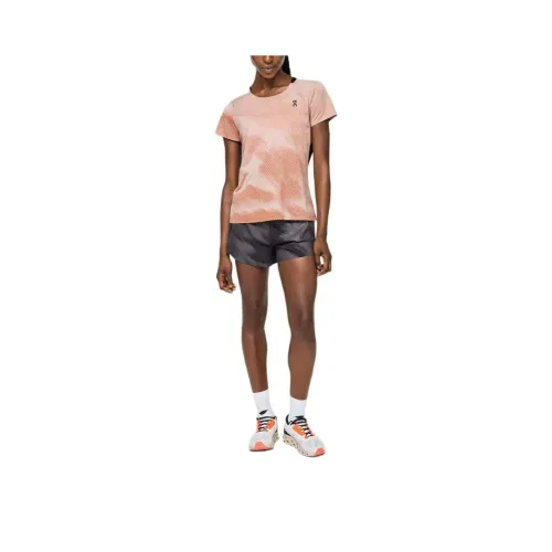 On Performance T Lumos Standard Running T Shirt Women's Wood Pink Brown Black На Performance T Lumos Стандартный Бег T Рубашка Женская Wood Розовый Коричневый Черный