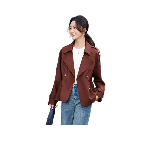 Mo Han Yi Mei Тренчкот Женский Кирпично-Красный