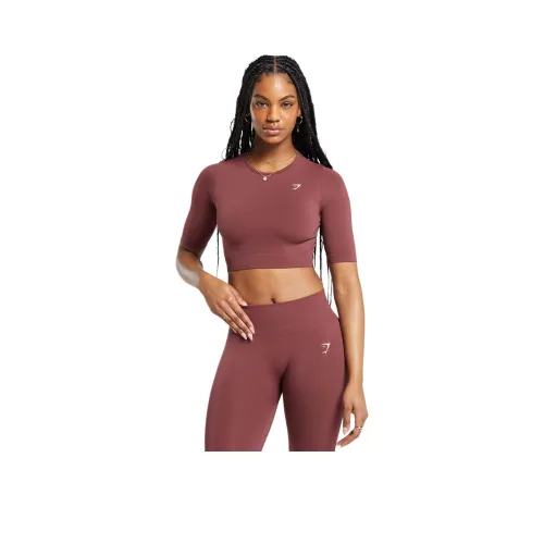 GYMSHARK Бесшовный Кроп Топ Кроп Топ Женский Бордовый Коричневый
