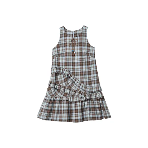 MORii Сине-коричневая клетка Женские Платья без рукавов