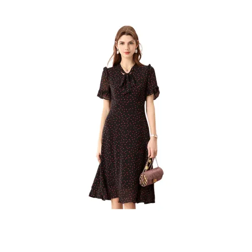 FENHONGMALI Короткий рукав Платье Женское Красные цветы