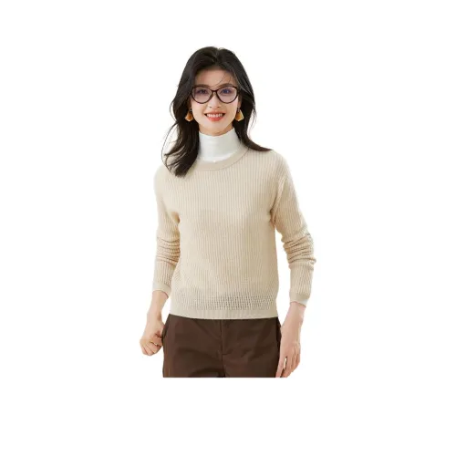 JINJU Кашемир Свитер Женский Бежевый Верблюжий