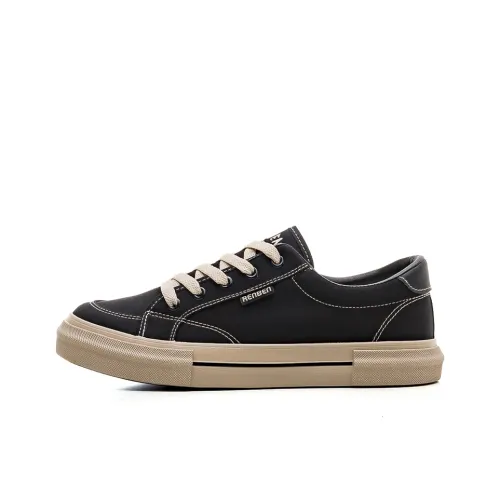 RENBEN Canvas Shoes Low Top Black Brown Men's