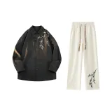 Черная рубашка с длинным рукавом + штаны цвета экрю