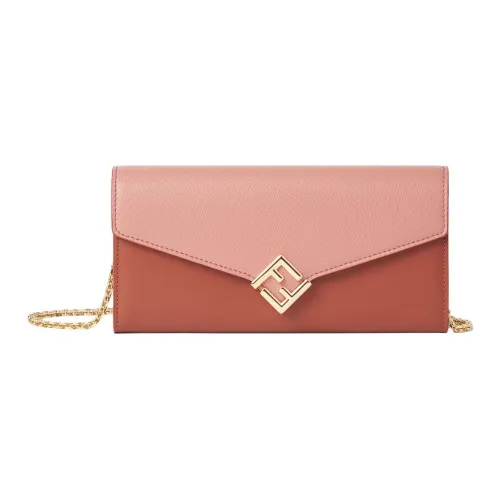 FENDI Длинный Кошелек На Цепочке FF DiamondsКошелек Из Кожи Розового Цвета И Цвета Терра-ди-Сиена