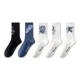 5 пар, Черный-Синий Улыбающееся Лицо + Синий-Белый Текст Mother + Белый-Синий В клетку + Белый-Черное Улыбающееся Лицо + Белый-Синий X