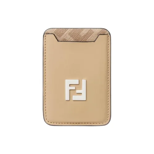 FENDI Футляр Для Пластиковых Карт MagSafe Squared FFФутляр Для Пластиковых Карт Из Кожи Бежевого Цвета И Ткани С Узором FF Бежевого Цвета