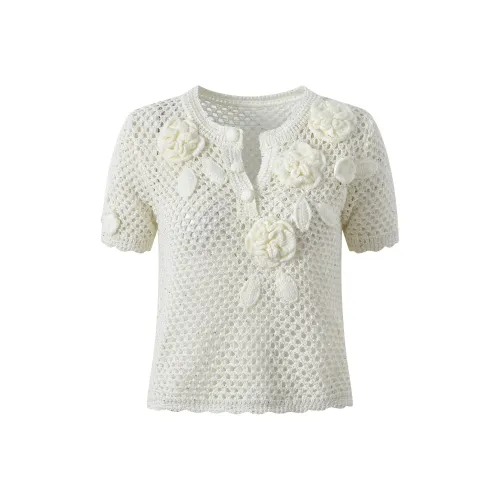 MH Splendid Grass Embroidery Short Sleeved Women's Knitwear