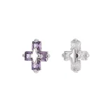 Серьги-комплект с крестом, цирконием - фиолетовый, белый