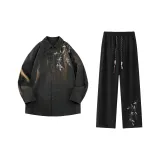 Черная рубашка с длинным рукавом + черные штаны