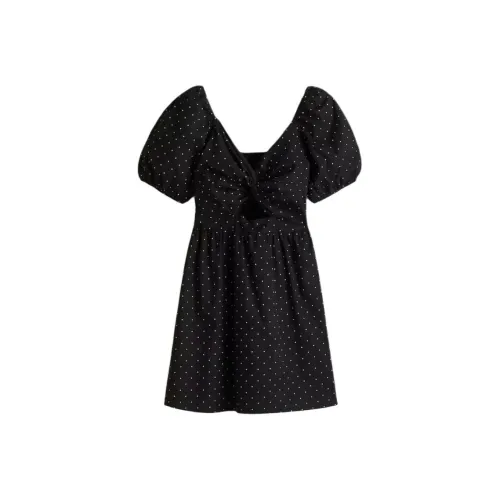 H&M Черное Женское Короткое Платье с Рукавами