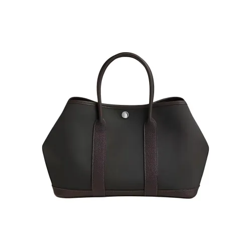 HERMES Garden Party Холст с Negonda Телячья кожа Сумка Женская Черный и Темно-коричневый