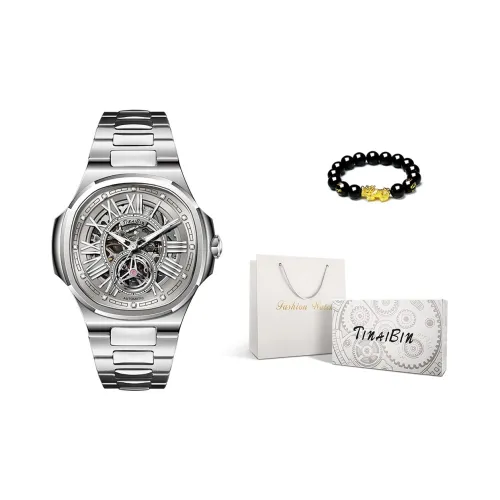 TINAIBIN Автоматический механический механизм стальной ремешок мужские часы белый циферблат