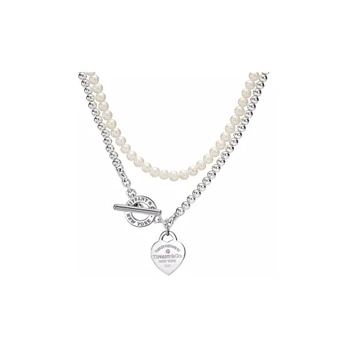 TIFFANY & CO. Колье В Несколько Оборотов Стерлинговое Серебро С Бриллиантом Круглой Огранки И Пресноводным Жемчугом