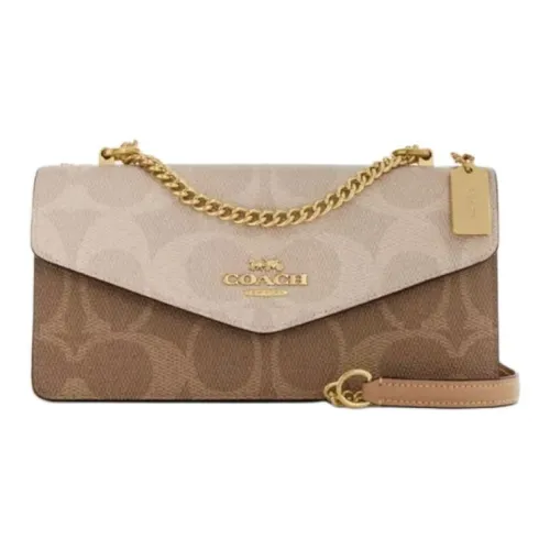 COACH Klare Покрытие Холст Кожаная Вставка Конверт Сумка Сумка через плечо Средняя Женская Коричневая