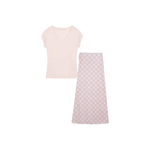 AURORA MUSE Розовая рубашка T + юбка в клетку с поясной цепочкой, женские комплекты с юбкой
