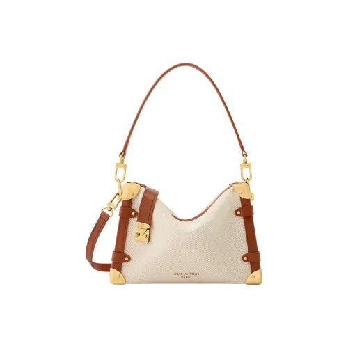 LOUIS VUITTON SIDE TRUNK Сумка через плечо из ткани с коровьей кожей средний размер бежевый и коричневый для женщин