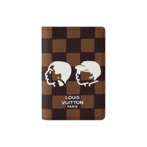 LOUIS VUITTON Nigo Collaboration Damier Phriendship Покрытый холст Держатель для карт кошелек Мужской Коричневый