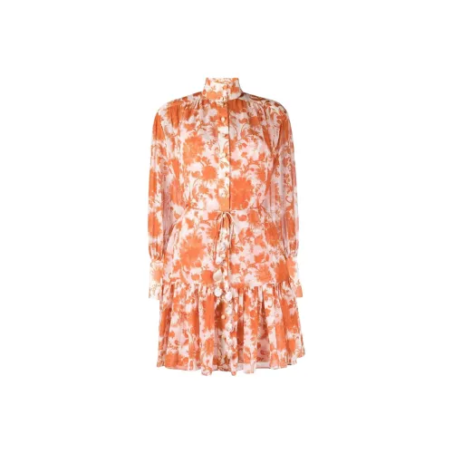 Zimmermann SS22 Длинное Платье с Длинными Рукавами Женское Оранжевое