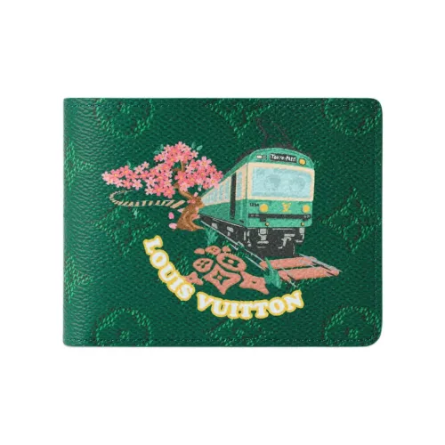 LOUIS VUITTON Nigo Collaboration Slender Monogram Coated Canvas Wallet Men's Green LOUIS VUITTON Nigo Collaboration Slender Монограмма Покрытый холст Кошелек Мужской Зеленый