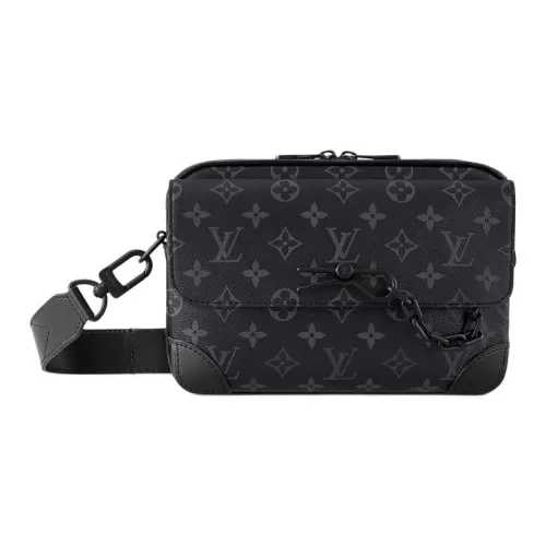 LOUIS VUITTON Steamer Покрытый холст с коровья кожа цветовая схема курьерская сумка сумка через плечо мужская черная