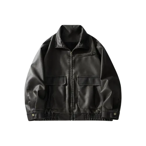 HZWH Серый Зеленый Мужской Кожаный Куртка