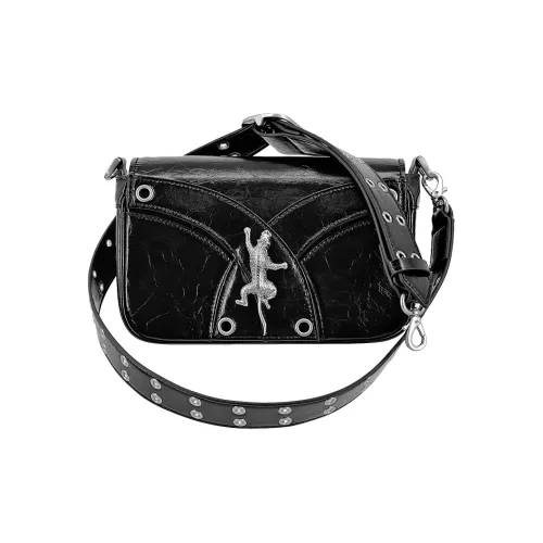Great Dog and Black Horse Сумка через плечо из коровьей кожи Маленькая Женская Темно-черный Ворон