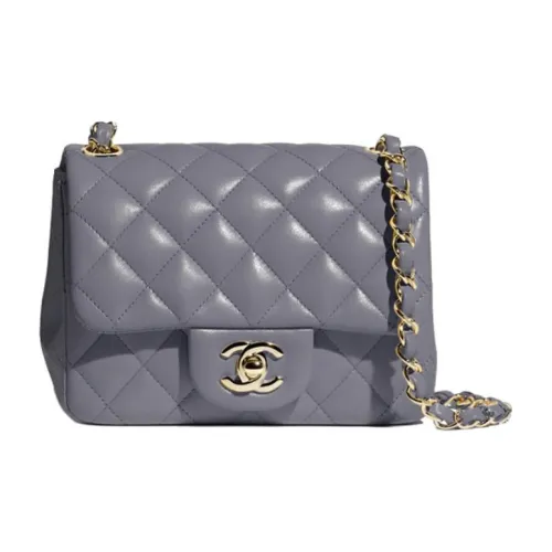 CHANEL Classic Flap CF Кожа Цепочка Мини Квадратная Сумка с клапаном Сумка через плечо Мини Женская Серый