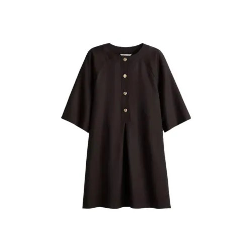 H&M Темно-кофейные Женские Платья с Коротким Рукавом