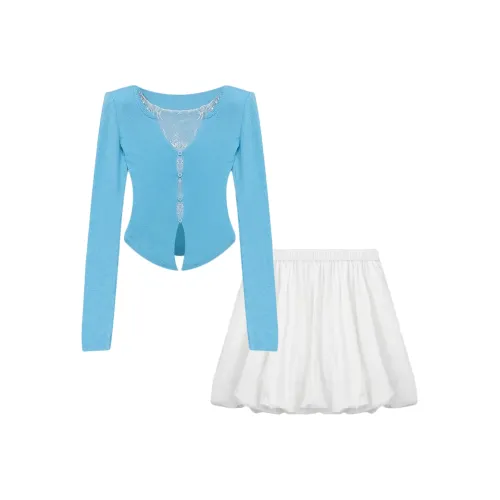 AURORA MUSE Blue Top + Белая Юбка Женские Комплекты с юбкой