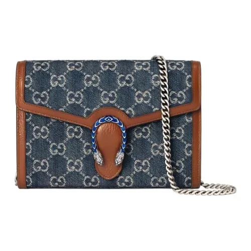 GUCCI Dionysus Деним с кожаными вставками Кошелек Сумка через плечо Мини Женская Серо-голубой Коричневый