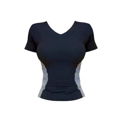 THREE Цветовой блок V-образный вырез Короткий рукав Т-рубашка Женская