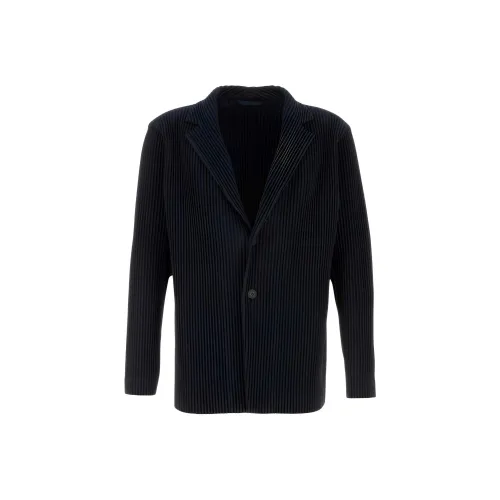 Homme Plissé Issey Miyake SS25 Бизнес-костюм Пальто Мужской Морской Синий